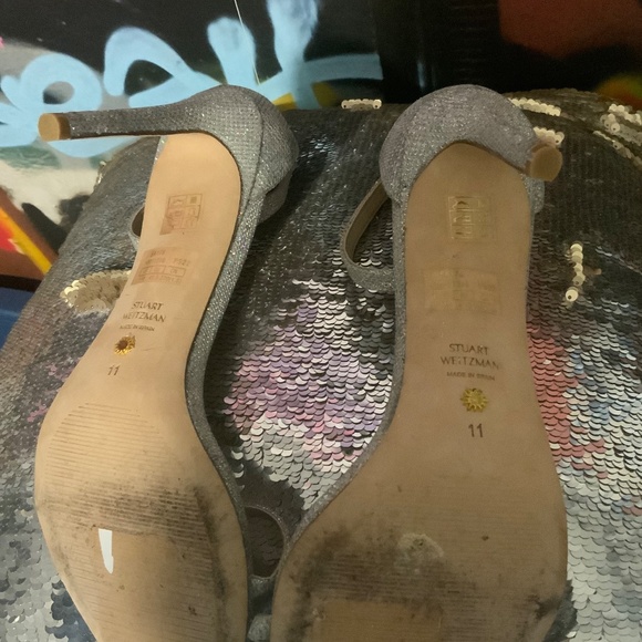 Stuart Weitzman Strappy Heel Sparkly Silver Glitter Size 11 - Picture 5 of 6